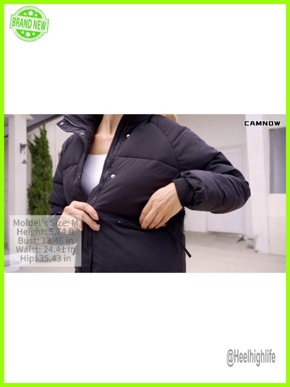 Cropped Puffer Jacket Full Zip Quilted Winter Coat with Pockets - Picture 7 of 7
